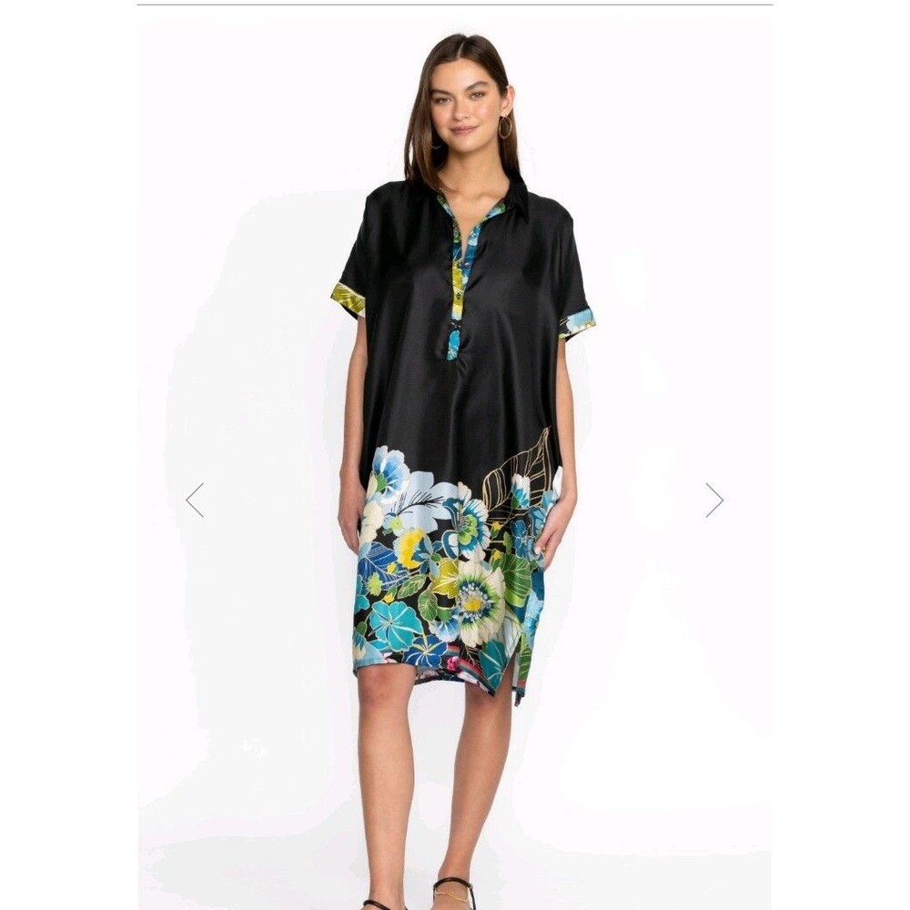 Johnny Was Araia Twill Short Dress Silk Floral Print Size M